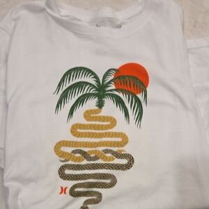 Hurley White Tee with Palm and Sun Design